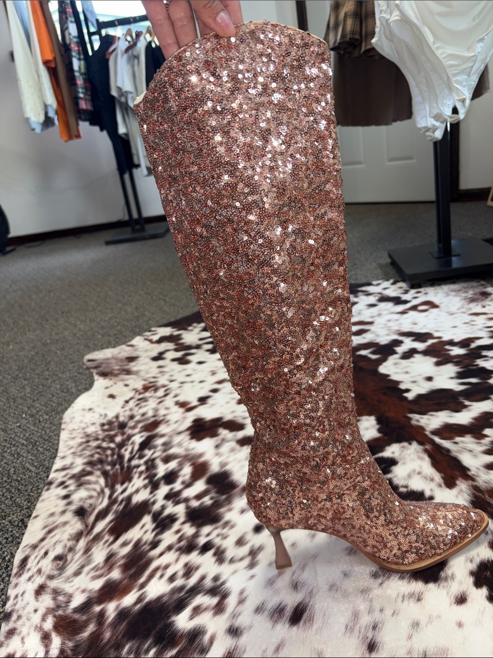 Sequin Over-the-Knee Boots in Rose Gold - Picture 2 of 2
